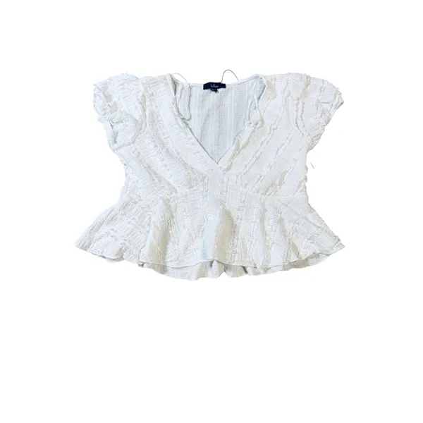 NWT Lulus Size Medium Estela Ivory‎ Ruffled Puff Sleeve Peplum Crop Top White - Image 3