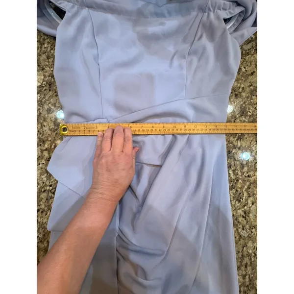 Xscape Evenings Ruched Off the Shoulder Crepe Gown Sky Blue Size 16 Formal - Image 9