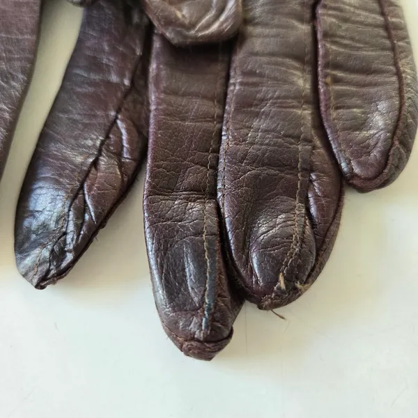 Leather vintage gloves brown size XS - Image 5