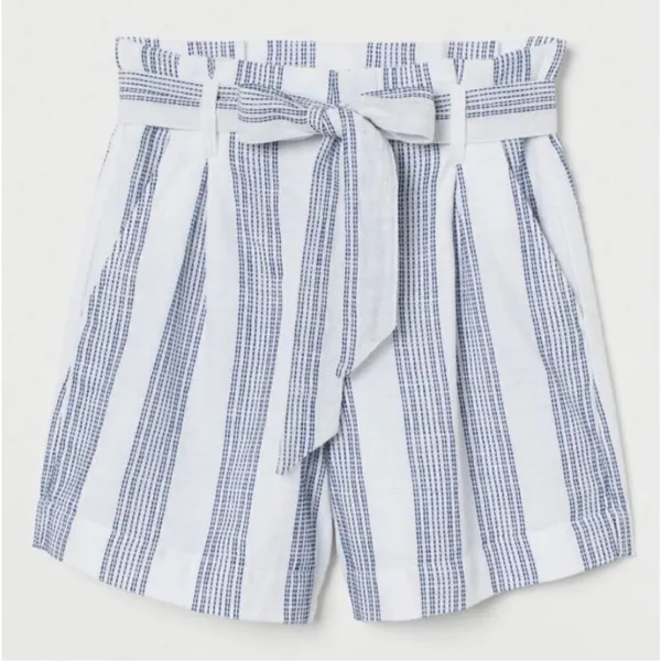 Womens H&M LOGG White Embroidered Paper Bag Style Tie Waist Shorts - Sz 6 - Image 3
