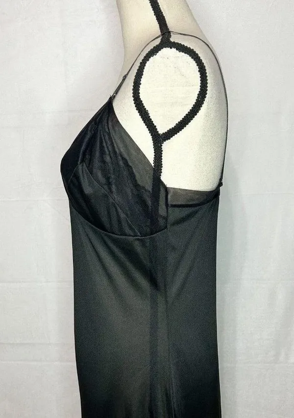 Vintage Movie Star Full Slip Black Nightgown 100% Nylon Lace Hem Sz S Bust: 34” - Image 4
