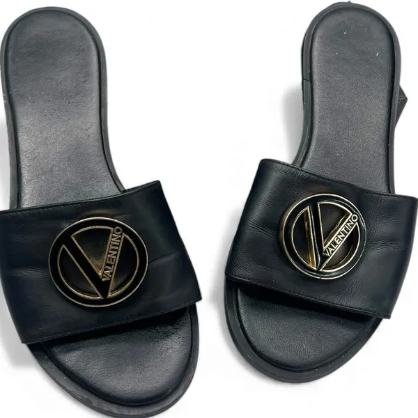 Valentino 7 Bugola Slide Sandal black logo hardware slip-on design Womens Flat - Image 7
