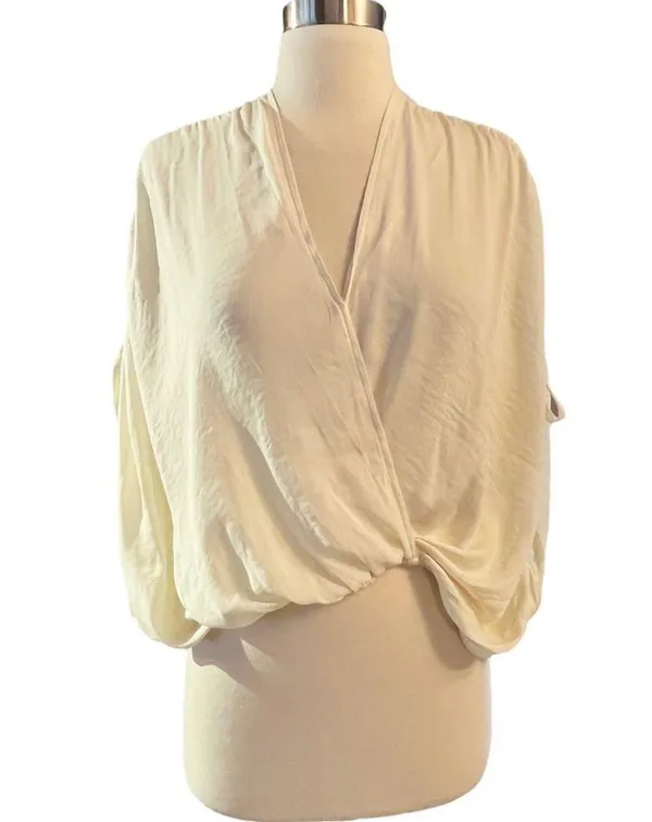 FREE PEOPLE Rachel Silky Top Ivory V-Neck Slinky Jersey Cropped Medium NWOT - Image 13