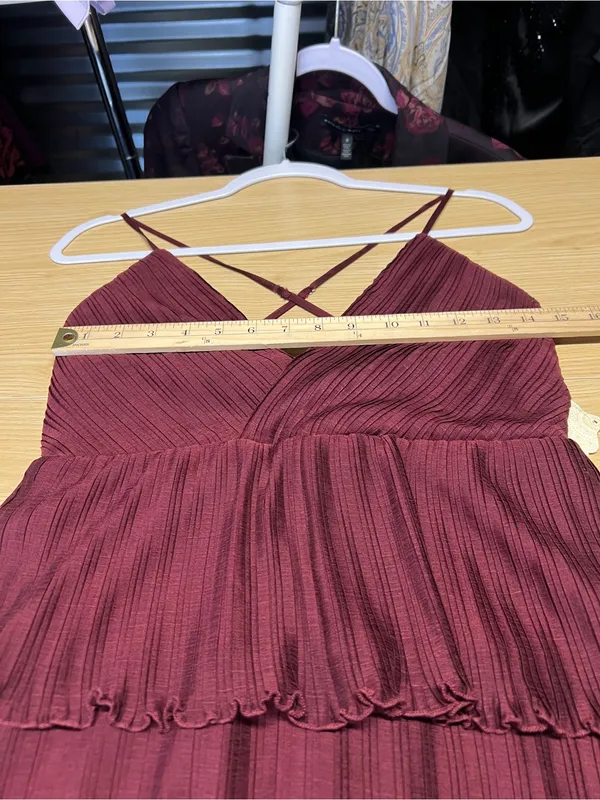 NWT Altar’d State Burgundy Pleated Tiered Mini Dress Size S - Image 15