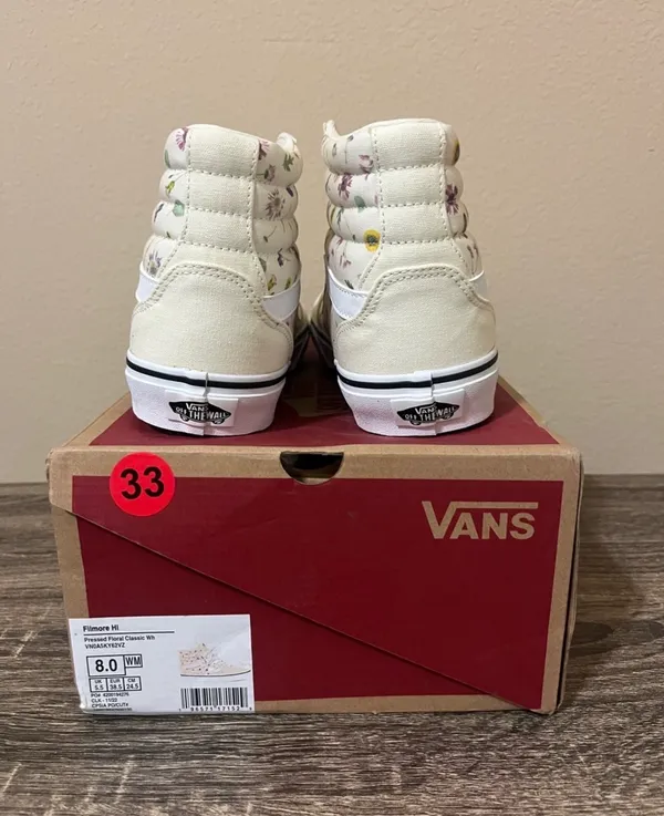 Vans Cream Floral Hi Top Sneakers 8 - Image 3