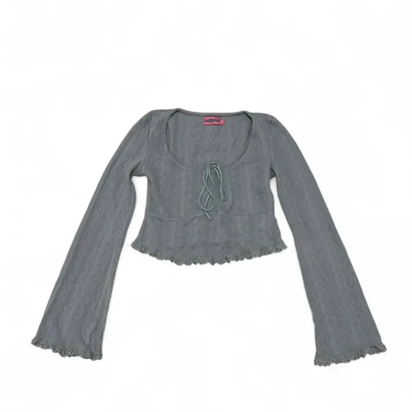 Edikted Lacey Ruched Bell Sleeve Stretch Cotton Crop Top - Image 2