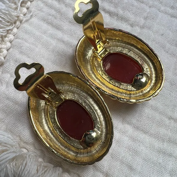 Vintage Joel Powell Designs Clip Earrings Gold/Orange - Image 5