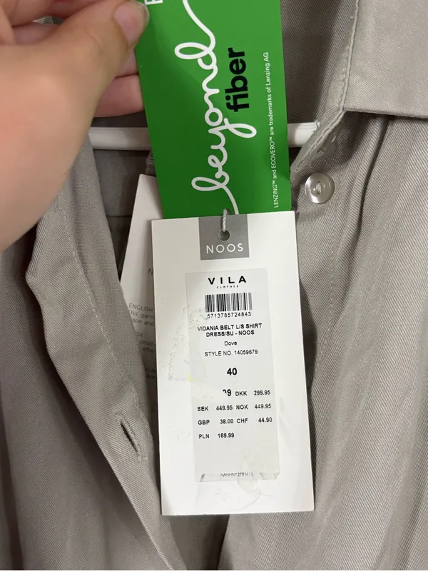 NWT Vila Vidania Gray Belted Shirt Dress MIDI 40 Front Button Spring Work Party - Image 5