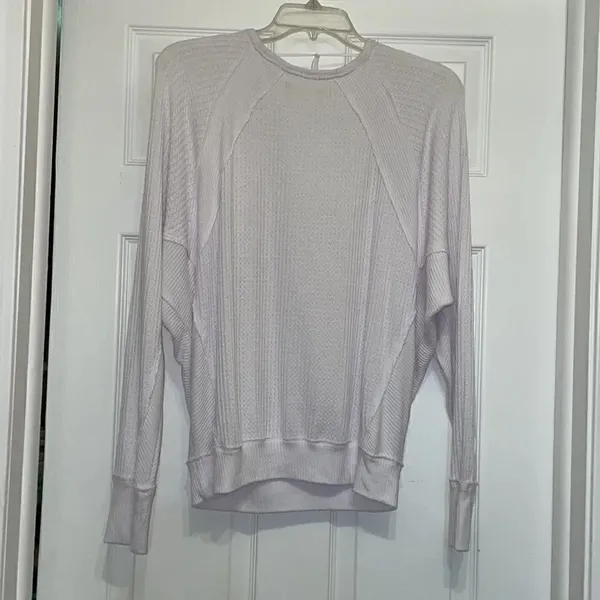 Free People We the Free White Waffle Long Sleeved V Neck - Image 7