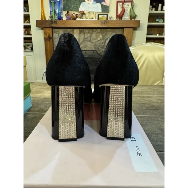 Kate Spade Sybil Pumps Size‎ 7.5 Black Velvet Heels Rhinestones - Image 5