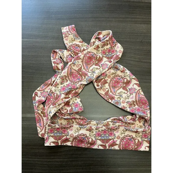 Tiger Mist Pink Paisley Print Criss Cross Boho Wrap Halter Top Women’s Size XS - Image 3