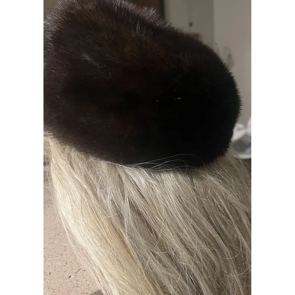 Vintage Genuine Mink Fur Hat Lined Women's Pill Box Style - Image 3