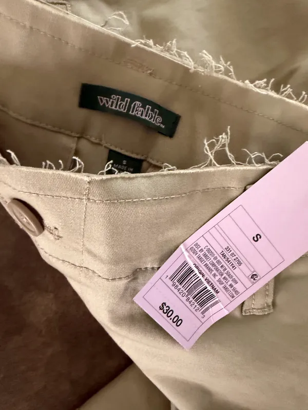 Wild Fable Women's Beige Khaki Wide Leg Raw Hem Waistband Pants - Image 4