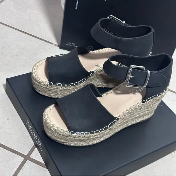 Michael by Michael Shannon Giulia Women Black Wedge Espadrille Sandals size 7.5‎ - Image 3