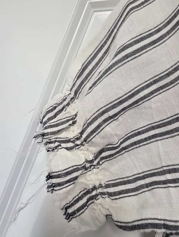 Anthropologie Linen Blend Striped Midi Dress Size 2 Cottagecore Prairie Blk Whit - Image 6