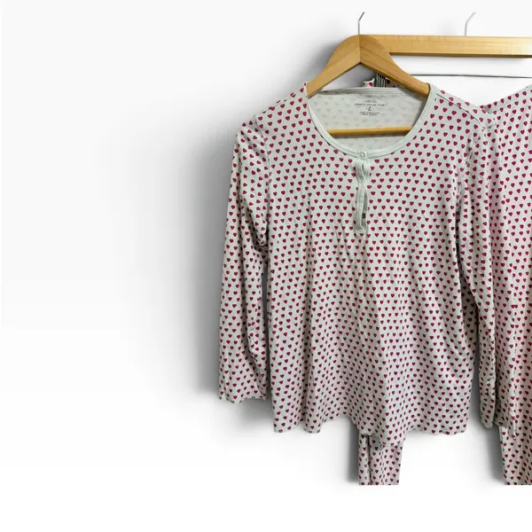 Roller Rabbit Heart Print pajama Loungewear Set Pink White size large - Image 3