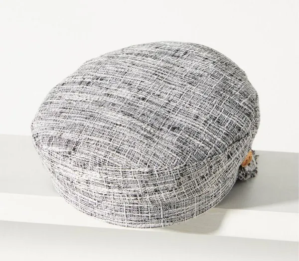 Anthropologie Black White Houndstooth Plaid Tweed frayed newsboy baker boy hat cap gold tone button-One Size (O/S) - Image 4