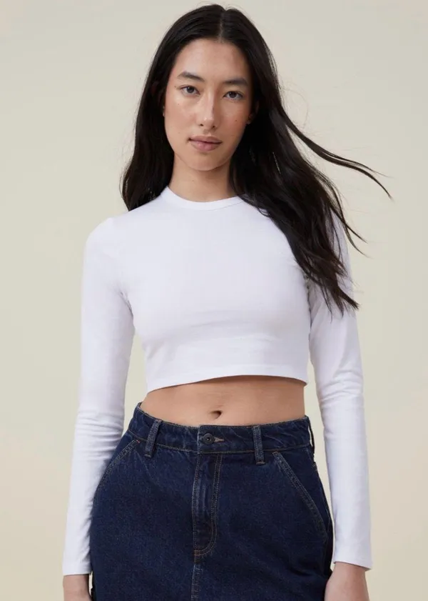 Cotton On Micro Crop Long Sleeve White - Image 3