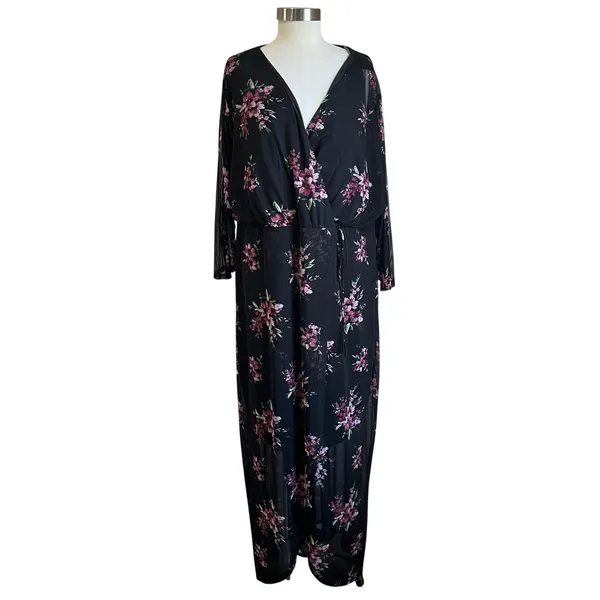 Connected Apparel Dark Romantic Floral Mesh Overlay Maxi‎ Dress Size 22W - Image 2