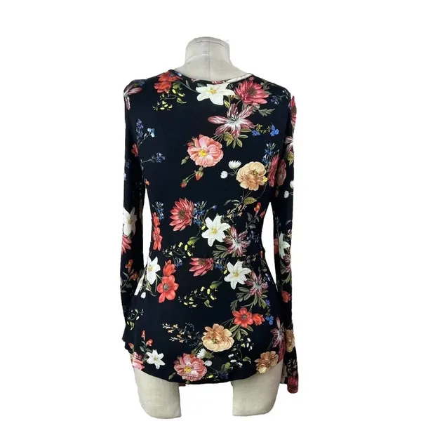 Anthropologie Farm‎ Rio Top Blouse Long Sleeve Jersey Floral Print Black Size XS - Image 8