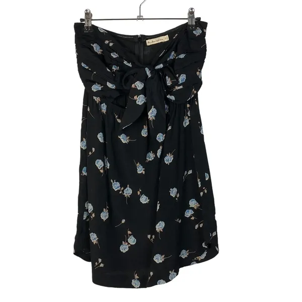 For Love and Lemons Black Tie‎ Front Blue Floral Strapless Mini Dress XS - Image 3