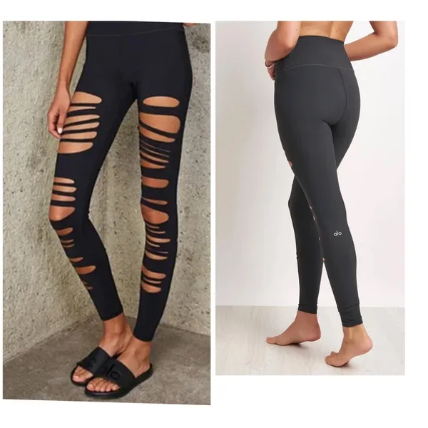 Alo Yoga High Waist Extreme Ripped Warrior Leggings Black Edgy Destroyed XXS - Image 16