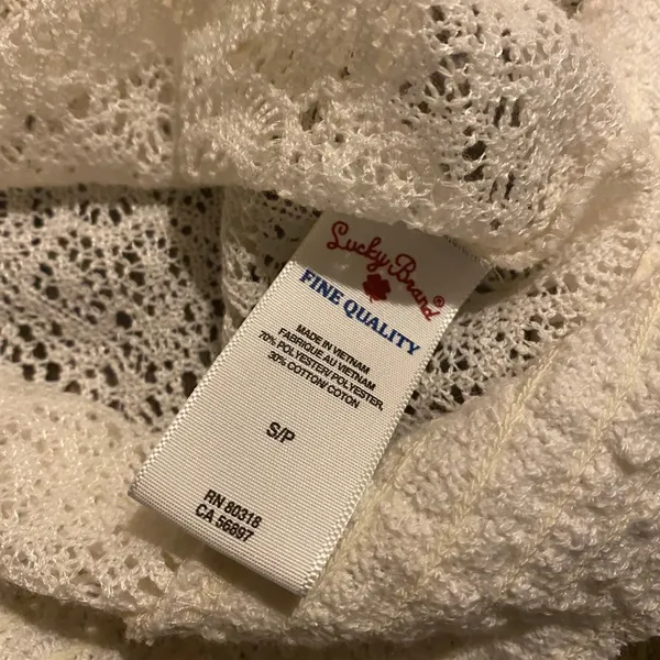 Lucky Brand White Crochet Boho Tunic Top Semi Sheer Short Sleeve Small - Image 6