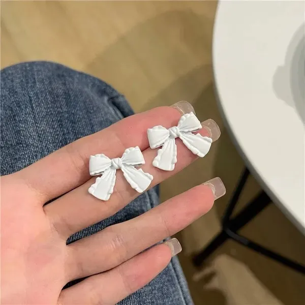 Coquette Cream White Bow Earrings - Image 2