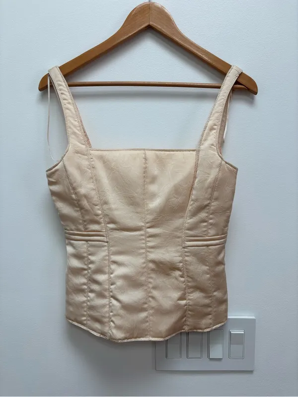 Zara Padded Corset Bustier Structured Satin tank top S neutral / beige S - Image 4