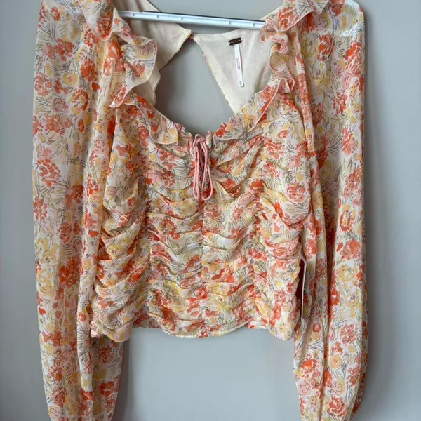 Free People Mabel Printed Blouse NWT Size Medium Floral Long Sleeve - Image 3
