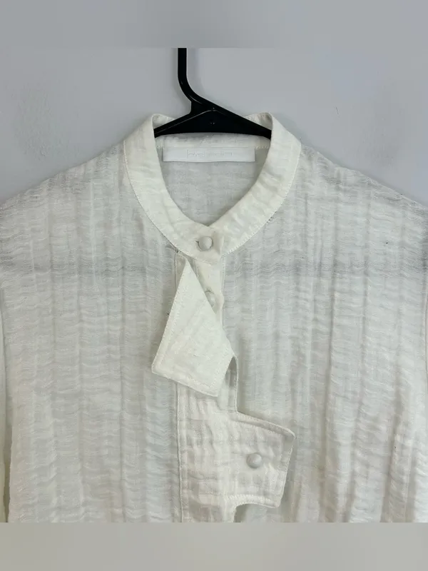 Love Binetti White Button Front Peasant Peplum Boho Blouse Medium FLAW - Image 2