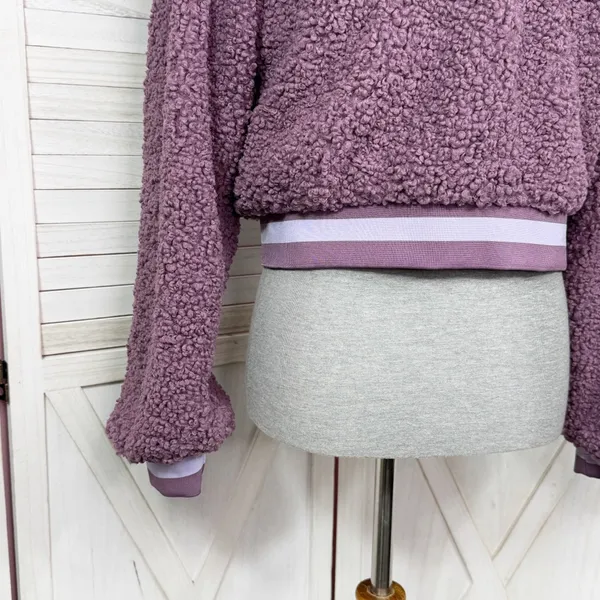 For Love &‎ Lemons Cozy Sherpa Cropped Pullover Half Zip Hoodie Purple Small - Image 7