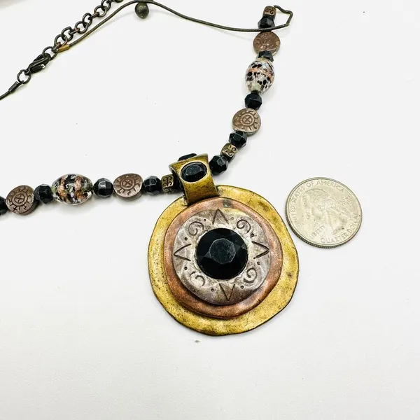 Vintage Chico's Boho Statement Pendant Necklace, Mixed Metal Necklace - Image 5