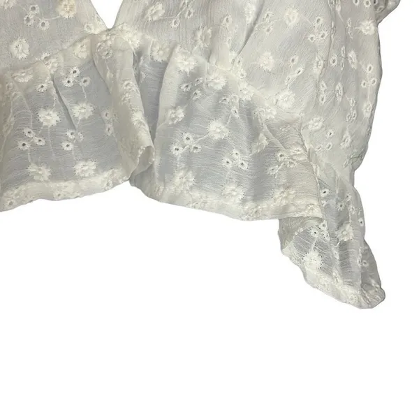 Idem Ditto White Eyelet Floral Crop Top Small‎ Peplum Ruffle Sleeve Plunge Neck - Image 4