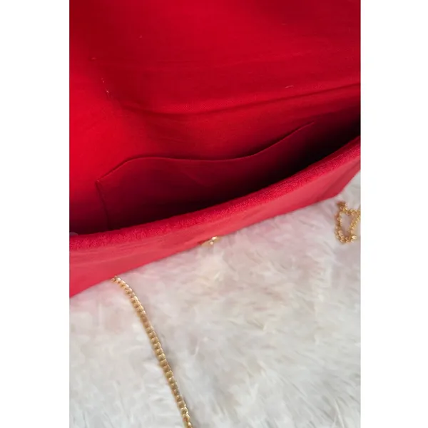 Francesca Red Beaded Heart Clutch Evening Bag Gold Chain Shoulder Strap NWT - Image 5