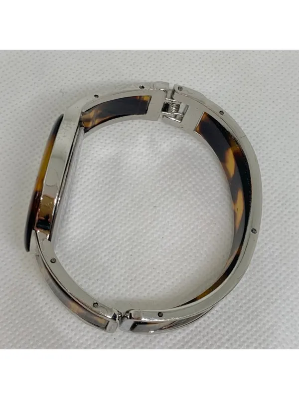Narmi silver tone Tortoise shell cuff bracelet watch mop dial 28mm 6.5” running - Image 8