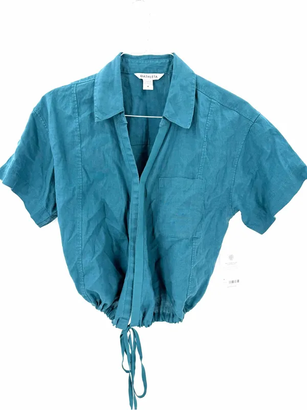 Athleta NWT Playa 100% Linen Tie Wrap Casual Athlesiure Short Sleeve Blouse Top - Image 3