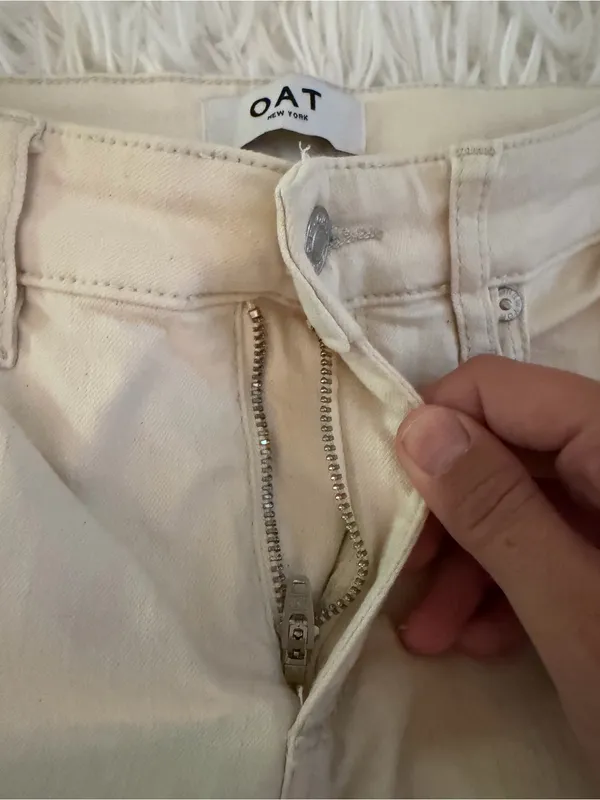 OAT New York Mid Rise Skinny Ankle Jeans Cream Ivory Size 28 - Image 3