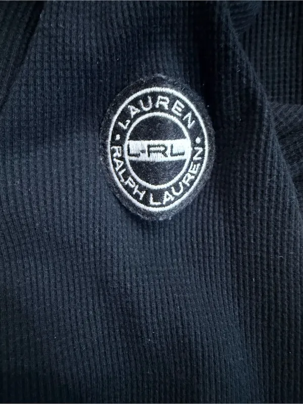 Ralph Lauren Black Quarter Zip Waffle Knit Long Sleeve Top - Image 4