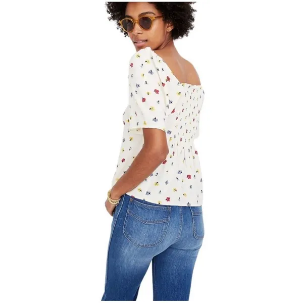 Madewell Seamed‎ Button Down Colorful Floral Confetti Short Sleeve Blouse Small - Image 3