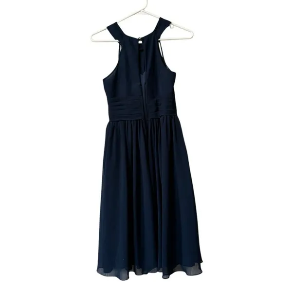 Azazie Bridesmaid Dress Blue Size A0‎ Midi A Line Flare Polyester Formal Wedding - Image 2
