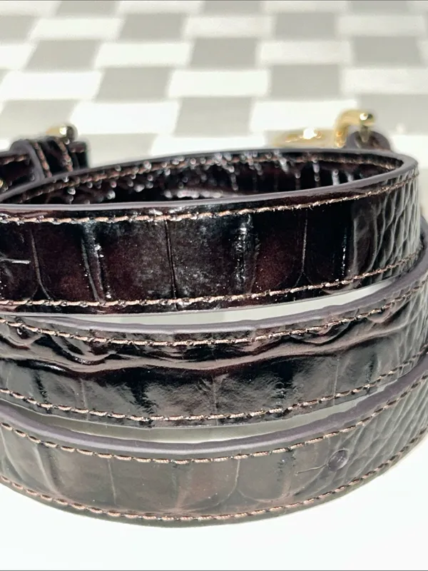 Brahmin Leather Croc-Embossed Detachable Strap with Gold Hardware - Dark Brown - Image 6