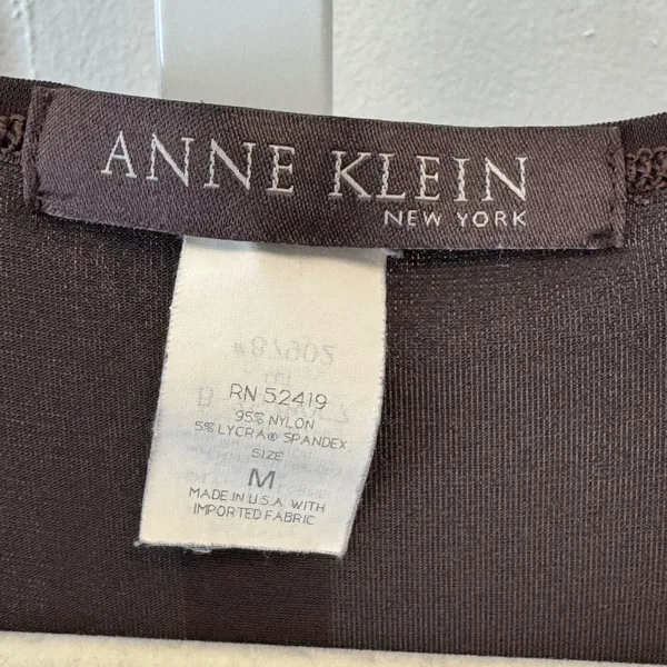 Y2K Anne Klein New York Brown V-Neck Front Tie Short Sleeve Dress Medium 2010s - Image 7