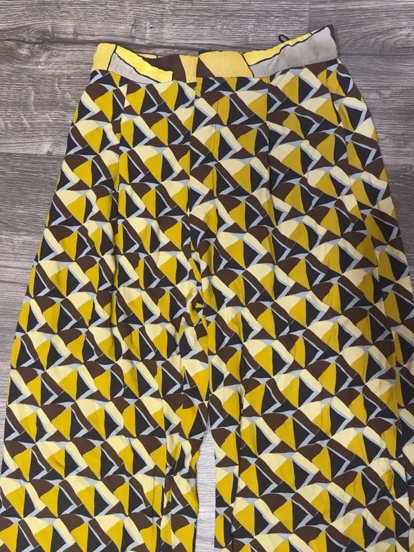 ZARA Women’s S Geometric Print Straight Leg Pants Yellow Brown Retro - Image 5