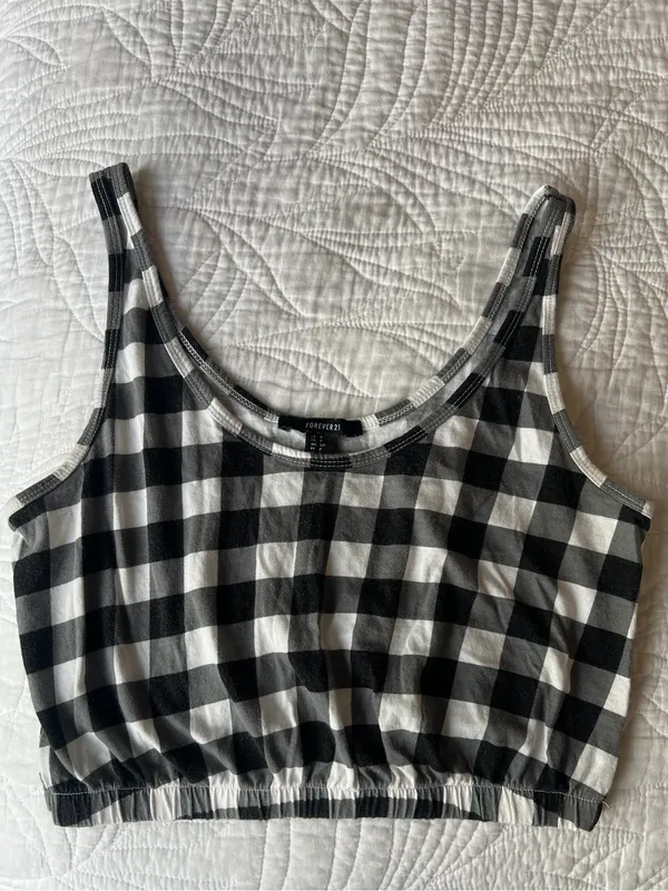 Forever 21 Black and White Gingham Crop Tank - Image 2