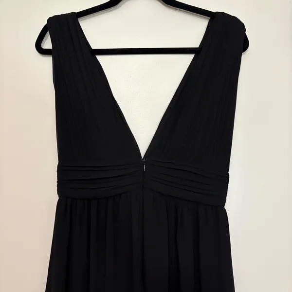 Lulus Black Deep V Neck‎ Empire Waist Maxi Dress Slit Size S - Image 5