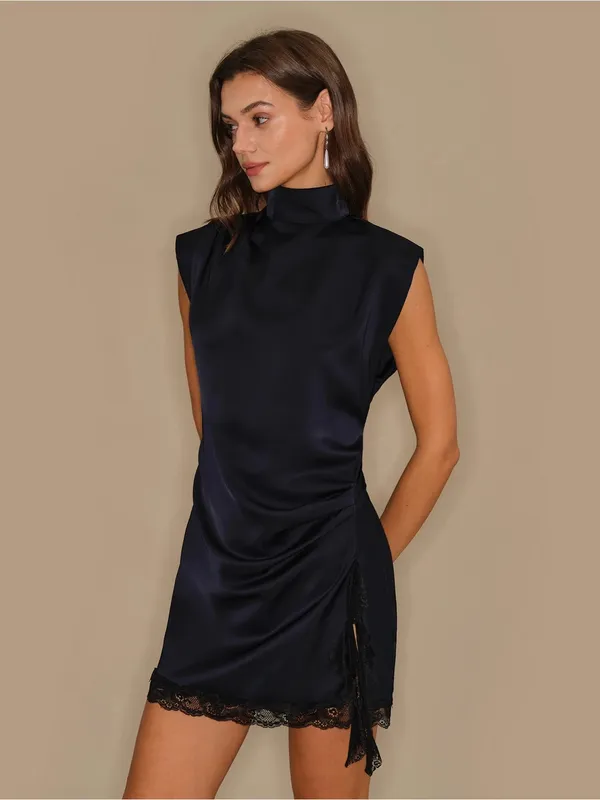 Rihoas Blue Turtle Lace Tunic Mini Dress - Image 3