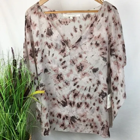 Rachel Roy Woman's Gray Floral Silk Print Swim Cover Up Blouse Top NEW L - Image 2