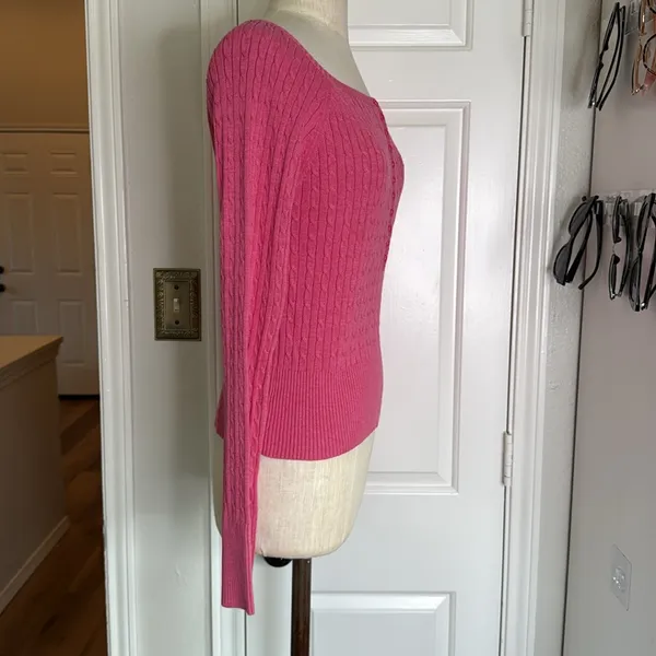 Aeropostale y2k label cableknit cropped half button sweater butterfly logo - Image 12