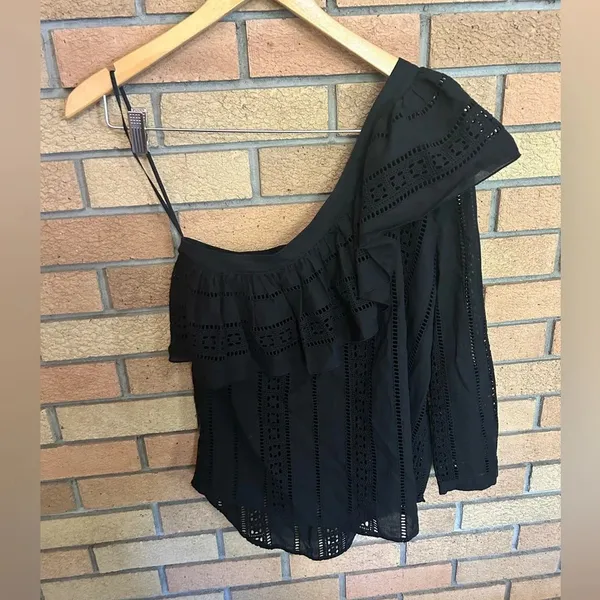 Veronica Beard Cruz Eyelet Top One Shoulder Ruffle Shirt Size 6 Casual - Image 2